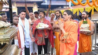 Photo of T.N. CM Vijay visits Kollur Mookambika Temple, offers silver sword to deity