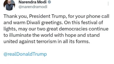 Photo of प्रधानमंत्री मोदी ने ट्रंप का दीपावली पर फोन करने और शुभकामना देने के लिए आभार जताया