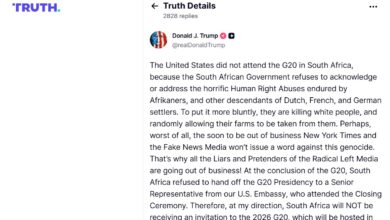 Photo of अमेरिका अगले वर्ष जी-20 सम्मेलन में दक्षिण अफ्रीका को नहीं लेने देगा हिस्सा