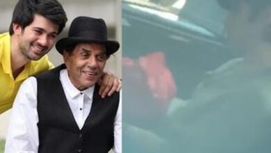 Photo of धर्मेंद्र की अस्थियां लेने पवन हंस श्मशान पहुंचे उनके पौत्र करण देओल