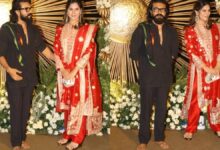 Photo of विजय-रश्मिका के रिसेप्शन में नंगे पैर दिखे राम चरण